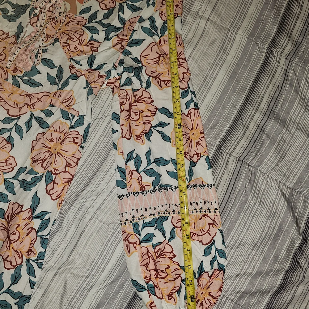 SunnySpirit Floral Boho Maxi Dress V-Neck Balloon Sleeve Tassel Size L - Picture 8 of 14